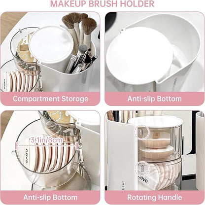 Clear Hair Accessories Organizer & Hair Brush Holder, Rotatable Makeup Brush Holder and Jewelry Storage Box for Hair Clips, Earrings, Necklaces, Rings and Bracelets (Pink, 3-Layer)