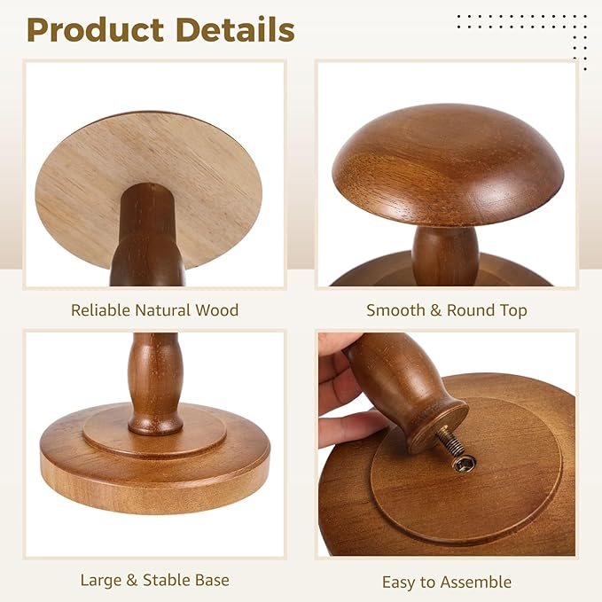 2PCS Vintage Wooden Hat Rack Stand, Rustic Hat Rack Display Stand, Brown Tabletop Cap Hats Rack Organizer with Wig Holder Display for Closet, Home Decor Display for Closet Dresser Home Decor Man Cave