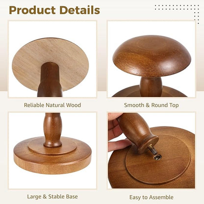 2PCS Vintage Wooden Hat Rack Stand, Rustic Hat Rack Display Stand, Brown Tabletop Cap Hats Rack Organizer with Wig Holder Display for Closet, Home Decor Display for Closet Dresser Home Decor Man Cave