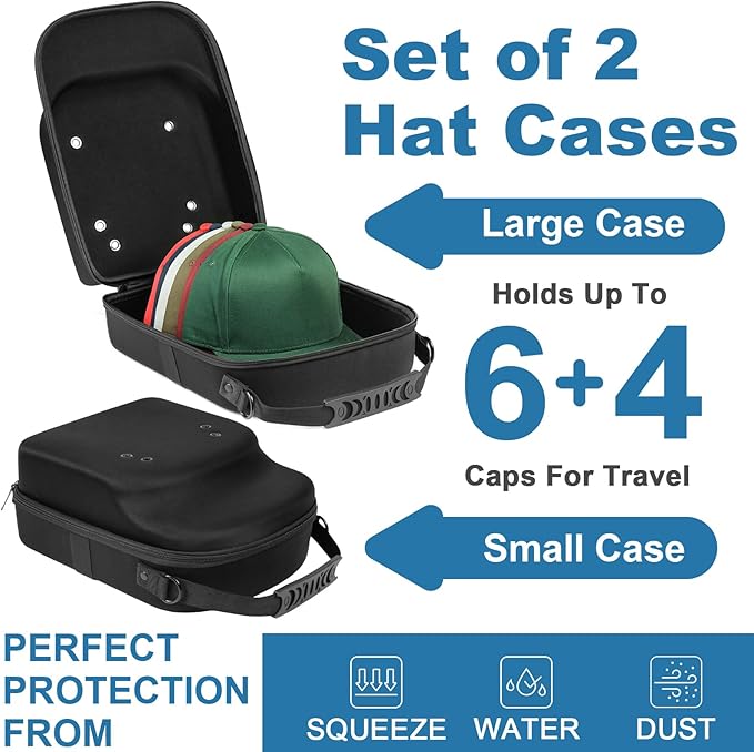 Epesoware 2 PCS Hard Hat Travel Cases for Baseball Caps - Crush Proof Cap Carrier for 10 Hats, Hat Storage Organizer with Adjustable Shoulder Strap, Trolley Sleeve and Handle, for Travel & Home Use