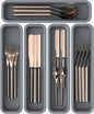 5 Pack Silicone Drawer Organizer for Kitchen, DIY Free Combination Silverware Organizer, Utensil Drawer Organizer, Moisture-proof and Heat-resistant up to 200°C, Anti-slip Design (Grey)