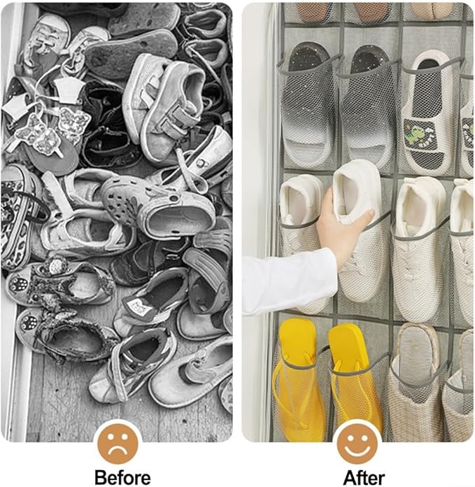 Shoe Holder For Doors Over Door Shoe Rack Hanging Shoe Organiser with Multi Pocket Hanging Bag for Closet Space Saver Stores Shoes and Accessories(24 Pocket white)