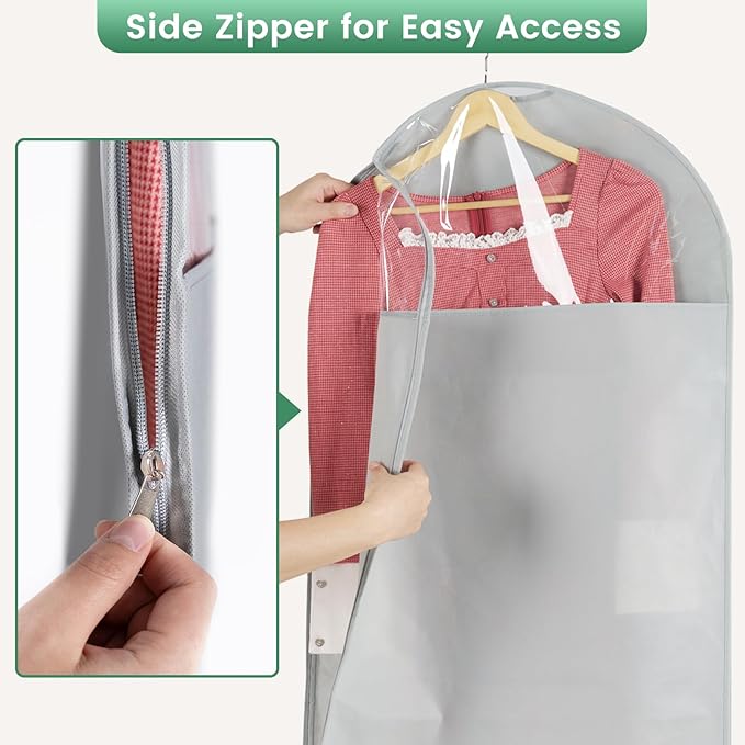Carbrea 66 Inch Garment Bags for Hanging Clothes - Long Dress Bags for Gowms Closet Wardrobe Storage Travel - 4 Pack