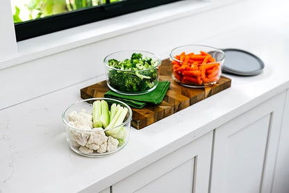 6-Piece Glass Food Storage Containers Set (3 Containers + 3 BPA-Free Lids) | 4-Cup, Leakproof | Microwave, Freezer, Oven & Dishwasher Safe | Ideal for Meal Prep & Pantry Organization, Grey
