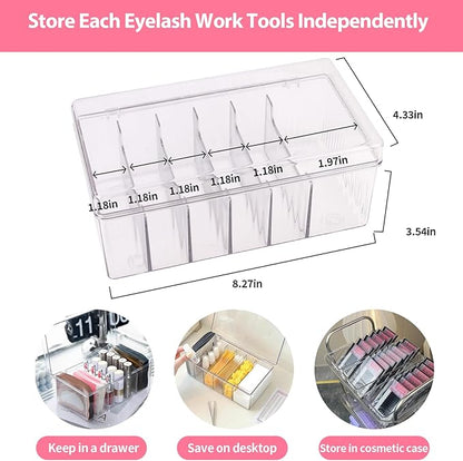 Lash Cart Organizer For Lash Techs,Acrylic Lashes Extension Organizers and Storage for Do Your Own Lashes and Brows at Home,Clear Container for False Eyelash Supplies, Separated Lashs Organizers Boxes