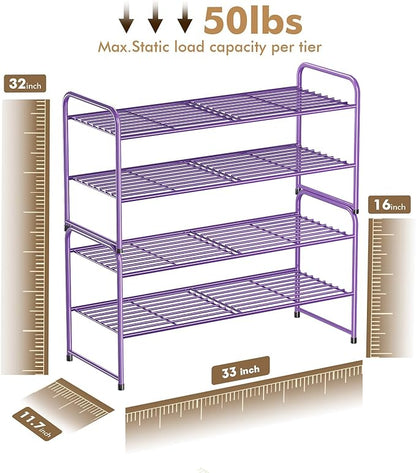 SUFAUY 2-Tier 33" Wide Shoe Rack Closet Metal Wire, Stackable, Purple