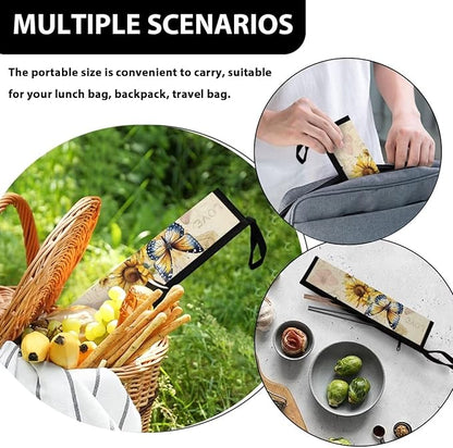 Sunflower Butterfly Cutlery Storage Bag Chopsticks Carry Bag Camping Party Kitchen Tableware Bag Flatware Pouch Case 11.8 Inch Dinnerware Organizer