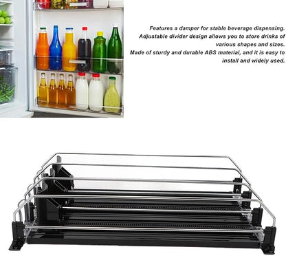 Fridge Can Pusher, Adjustable Drink Dispenser for Soda, Water Bottle Storage Organize with Glide, Holds Various Beverages for Vending Machine, Refrigerator, Supermarket (Black)