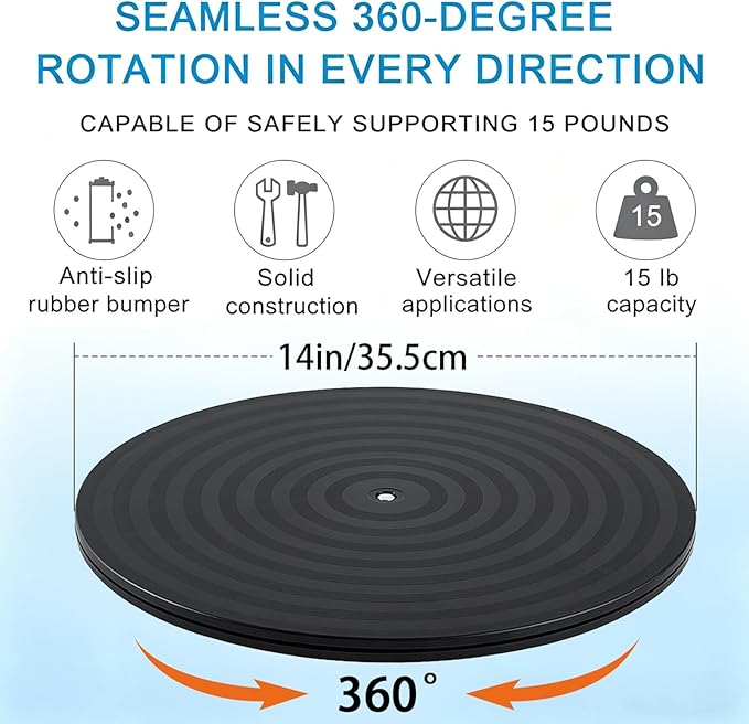 HSTECH 14 Inch Heavy Duty Rotating Swivel Stand - Lazy Susan with Steel Ball Bearings for Model Base/Rotating Plants/Crafts Stand Monitor/TV/Monitors/Potted Plants (360˚ Rotation)