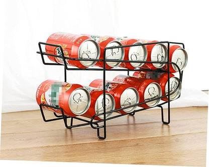 PRETYZOOM 1pc Rolling Drink Storage Rack Space-saving Beverage Holder for Refrigerator Dual-layer Canning Organizer Black for Kitchen and Pantry Organization