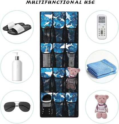 Shark Behind Door Organizer 12 Pockets Over The Door Shoe Organizer for Closet Easy to Install Shoe Holder Hanger for Office