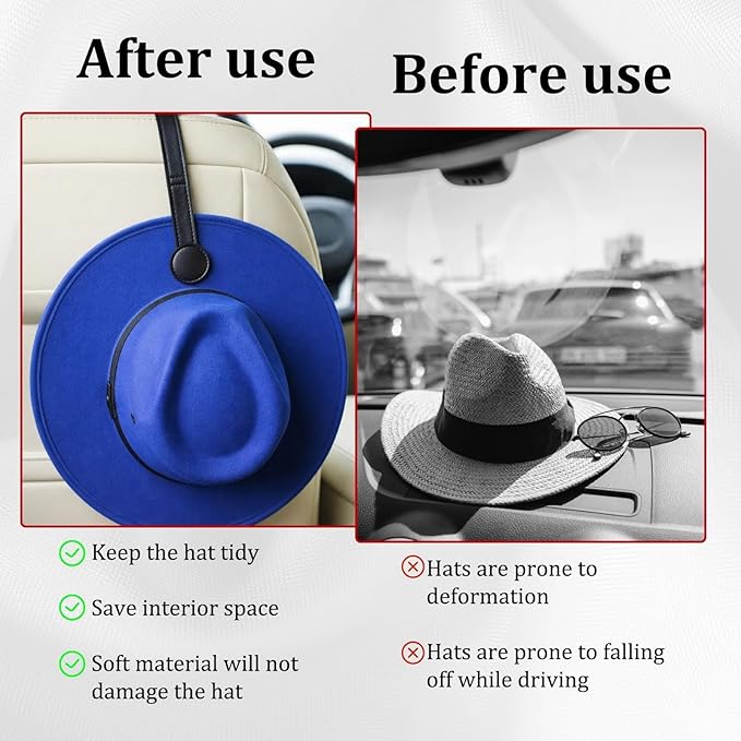 4Pcs Cowboy Hat Holder for Truck Set, Leather Magnetic Cap Clip, Cowboy Hat Holder, Adjustable Hat Organizer Suitable for Most Vehicle Storage(Black)