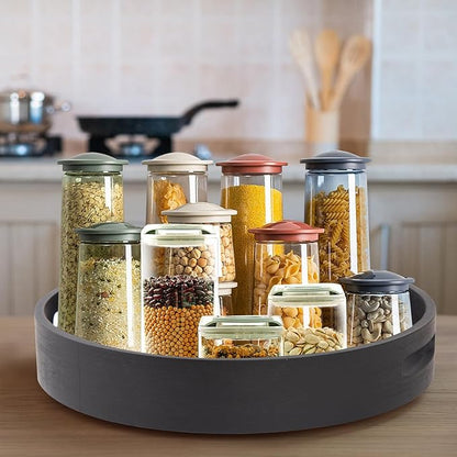 12in Black Bamboo Lazy Susan Turntable with Handle - Rotating Organizer for Table Top, Cabinet, Pantry & Kitchen | Spice & Seasoning Spinning Tray