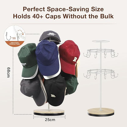 Keebofly Rotating Free Standing Hat Rack & Organizer Stand, 3-Tier Merchandise Display & Tabletop Baseball Cap Organizer Holds 40+ Caps, Portable for Vendor & Home Use in Bedroom, Closet, Entryway