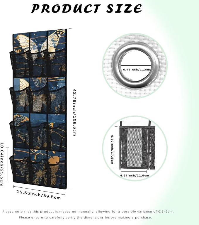 Butterfly Night Over The Door Shoe Organizers with 12 Pockets,Quick Dry Mesh Organizer Hanging for Pantry Bathroom Closet,Mesh Pocket Over the Door Shoe Organizer for RV,Pantry