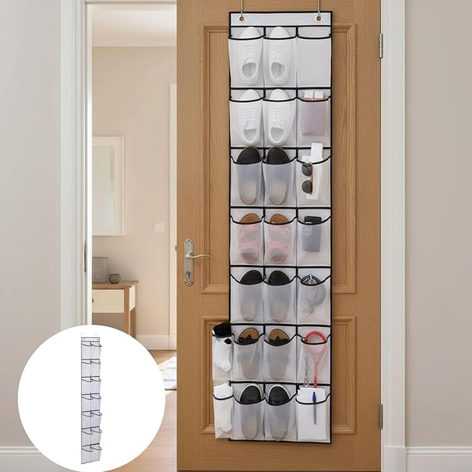 Over the Door Shoe Organizer for Bedroom Door with Multiple Pockets - Hanging Shoe Storage Bag Caddy