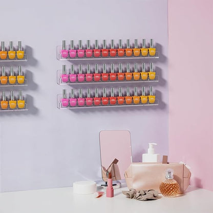 FEMELI Nail Polish Wall Rack: 6 Shelves 15 Inch Clear Acrylic Nail Polish Organizer for 66-90 Bottles Multi-Purpose Acrylic Floating Shelves (15 Inch, Clear) | 66-90 Bottles, Multi-Purpose