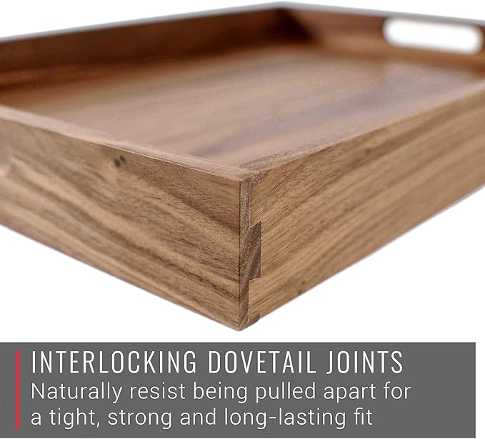 Virginia Boys Kitchens Walnut Wood Serving Tray with Handles - Serve Coffee, Tea, Cocktails, Appetizers, Breakfast in Bed or for Ottomans or Desk - 20x20 Square