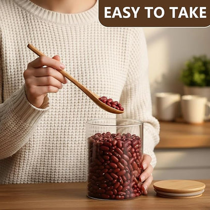 2PCS 200ml/6.7oz Glass Food Storage Containers Airtight Canisters Food Jars with Bamboo Wooden Lids Pantry Organization for Sugar Candy Coffee Bean Tea Rice and Spice Jars