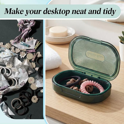 Kigley 4 Pcs Hair Tie Container Small Portable Travel Cotton Swab Holder Dispenser with Lid Plastic Box Storage Containers for Small Items, 3.94 x 2.76 Inch (Green)