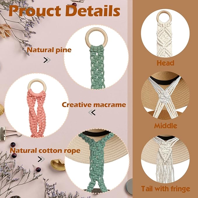 Besoamo Macrame Hat Hanger for Wall, Boho Hat Rack for Wall Hanging Hat Display, Hand-woven Hat Organizer for Wide-Brim Hat, Decorative Bohemian Hat Storage Cowboy Hat Holder(3 Styles and 3 Colors)