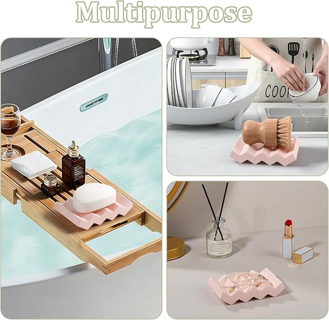 Self Draining Bar Soap Holder Diatomite Soap Dish Fast Drying Soap Saver Small Sponge Caddy for Shower, Bathroom, Kitchen Sink, Kitchen, Pink