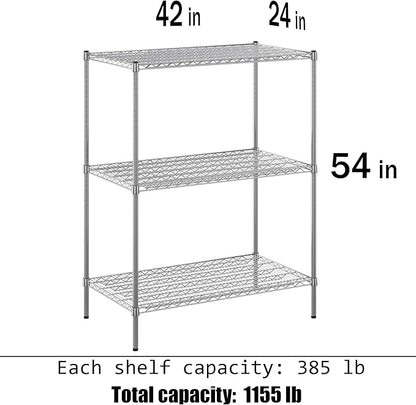 24" Deep x 42" Wide x 54" Height Wire Shelving Kit | 3-Tier | NSF Commercial Storage Rack Unit
