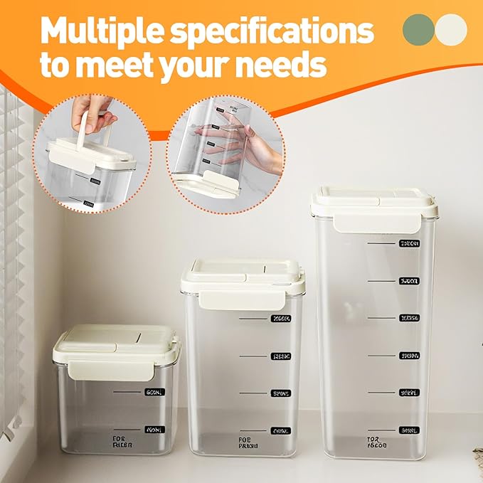 3-Piece Airtight Storage Set - 1200ml+2000ml+2800ml with Handheld Design, BPA-Free Food-Grade, Stackable Organizers for Flour, Grains, Oats, Pasta, Pet Food (Cream Yellow)
