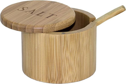 Totally Bamboo Salt Cellar Bamboo Storage Box with Magnetic Swivel Lid, 6 Ounce Capacity, Engraving on Lid, Includes Salt Spoon