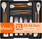 Lifewit Silverware Drawer Organizer, Expandable BPA Free Plastic Utensil Tray for Kitchen, Adjustable Flatware Cutlery Holder for Spoons Forks Knives, 13-22.3 x 16.7", Black