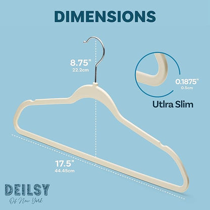 DEILSY™ Ivory Hangers 50 Pack - Non Velvet Slim Hangers - Durable Hanger Space Saver for Closet Organization, Shirts, Dresses, Jackets, Pants, Adult Clothes Storage Solution
