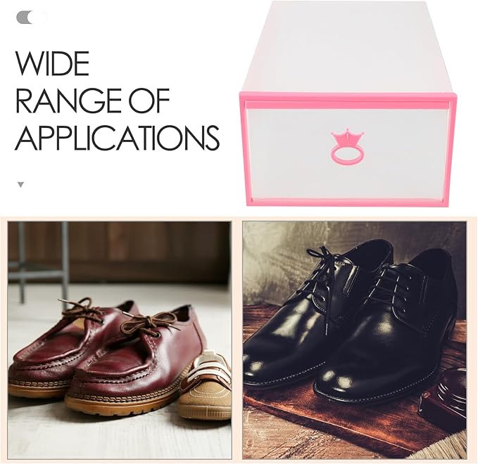 BESPORTBLE Drawer-style Thickened Plastic Shoes Storage Box with Window, 33x23x14cm, Rose Frame White Base, Unisex Shoe Organizer for Closet and Entryway Storage
