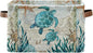 Bolaz Large Storage Basket Vintage Ocean Sea Turtle Starfish Map Foldable Storage Box Organizer Bins with Handles for Bedroom Home Office
