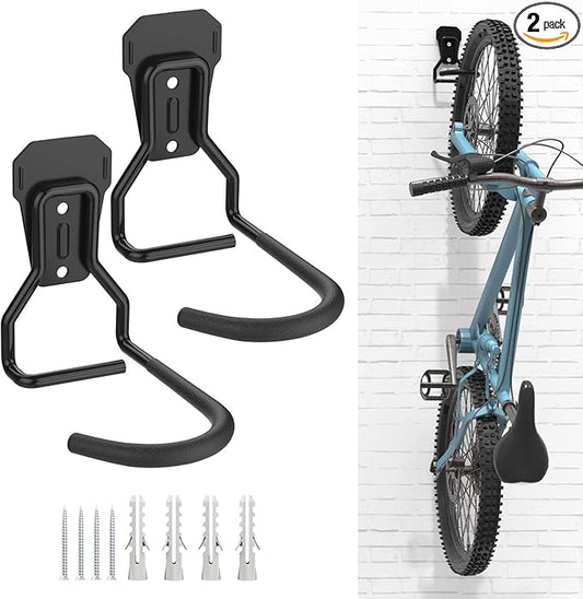 Housolution Bike Wall Mount with Fixed Hook, [2 Pack] Heavy Duty Bike Storage Rack, Bike Rack Vertical Stand for Garage - Easily Hang/Detach - with Screws Iron Bike Hanger Brackets