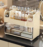 Tiered Makeup Organizer, Mint Green Cosmetic Storage Display Case with Brush Holder, Vanity Beauty Product Storage System (CREAM WHITE)