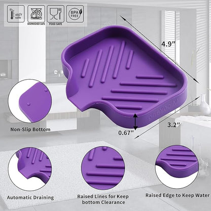 MicoYang Silicone Bathroom Soap Dishes with Drain Spout-Bathroom and Kitchen Sink Organizer,Sponge Holder,Dish Soap Tray,Perfect for Dispenser,Scrubber,Bottle,Cup on Sink or Counter-Purple 4.9"×3.2"