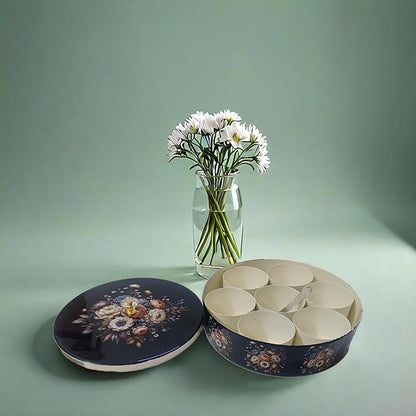 Floral Iron Spice Box For Kitchen | Detachable Containers Iron Masala Box For Kitchen (Navy Blue)