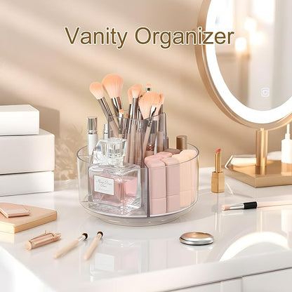 Clear Rotating Makeup Organizer, 360° Acrylic Cosmetic Storage Display Bathroom Tray - 7 Inch Spinning Perfume Skincare Organizer, Lazy Susan Vanity Countertop Holder for Brushes Dresser Decor