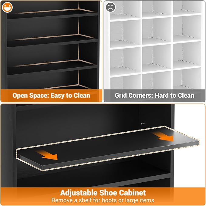 Homieasy Tall Shoe Cabinet, 9-Tier Wood Shoe Rack Organizer Cabinet for Closet, Freestanding Shoe Storage Cabinet with Adjustable Shelves for Entryway, Bedroom, Black