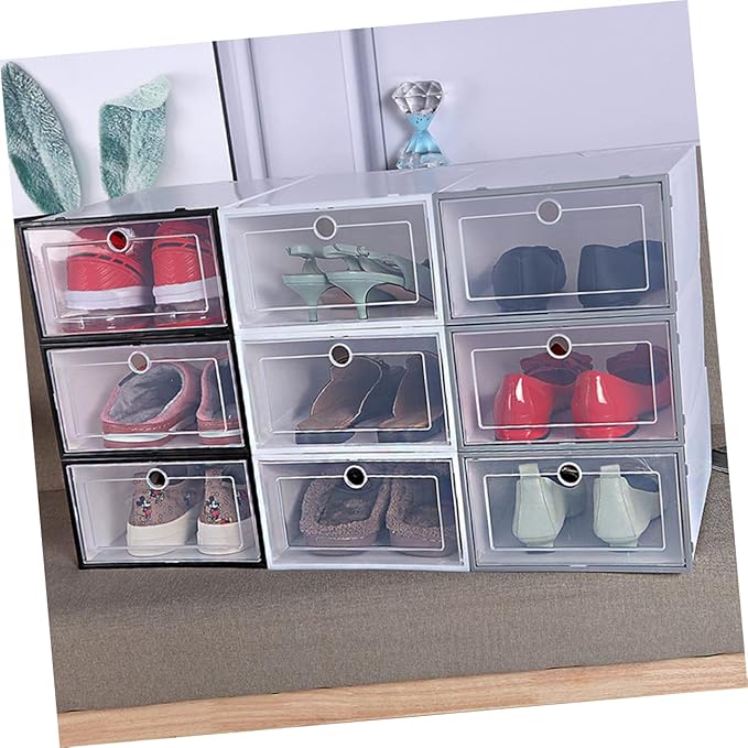 Alipis 6pcs Transparent Stackable Shoes Organizer Space-saving Breathable Design Material for Closet Home Storage