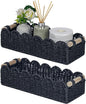 CubesLand Bathroom Basket Organizer, Toilet Tank Paper Storage Baskets 2-Pack, Scalloped Decorative Basket for Countertop w/Handle, Wicker Basket for Bathroom Decor, Home Decor, Living Room, Black
