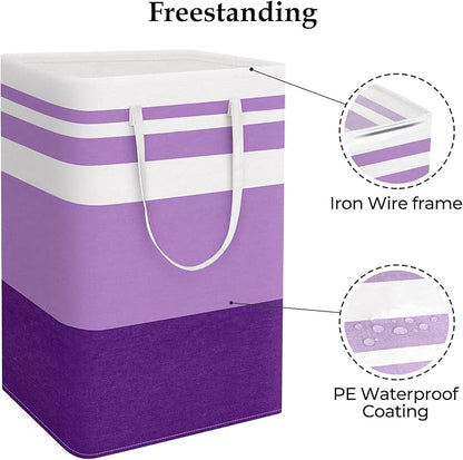 StorageRight Large Collapsible Laundry Basket Hamper with Easy Carry Handles，Freestanding Clothes Hampers for Laundry, Bedroom, Dorm, Towels, Toys, 75L, Purple