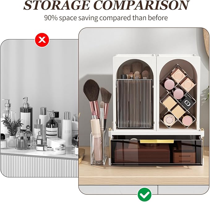 Premium Makeup Organizer with Adjustable Compartments, Spacious Drawers for Cosmetics and Brushes - Ideal for Vanity, Bathroom, or Dressing Table