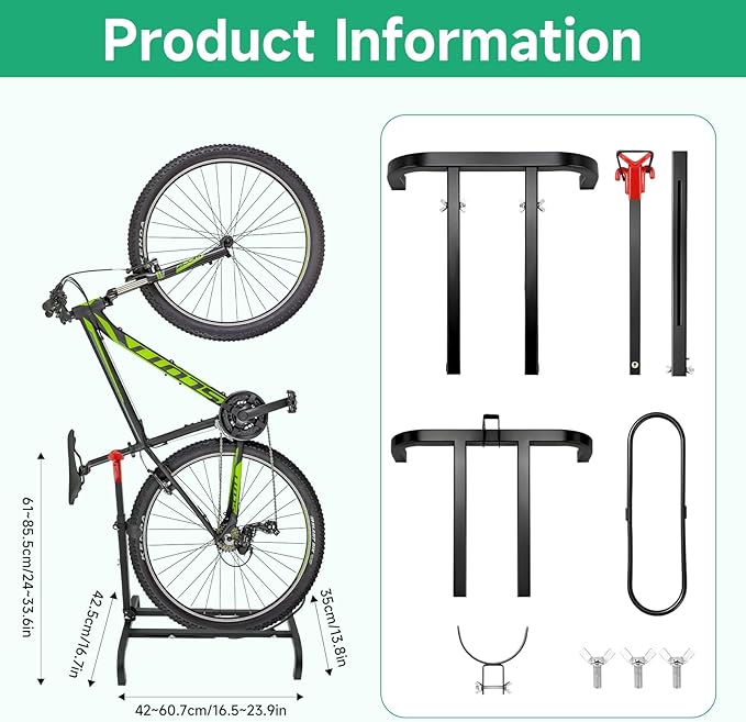 Vertical Bike Stand,Freestanding Space-Saving Bike Rack with Adjustable Height,The Original Vertical Bicycle Floor Stand for Garage Storage, Indoor and Outdoor-Safe & Secure Bike Storage Rack