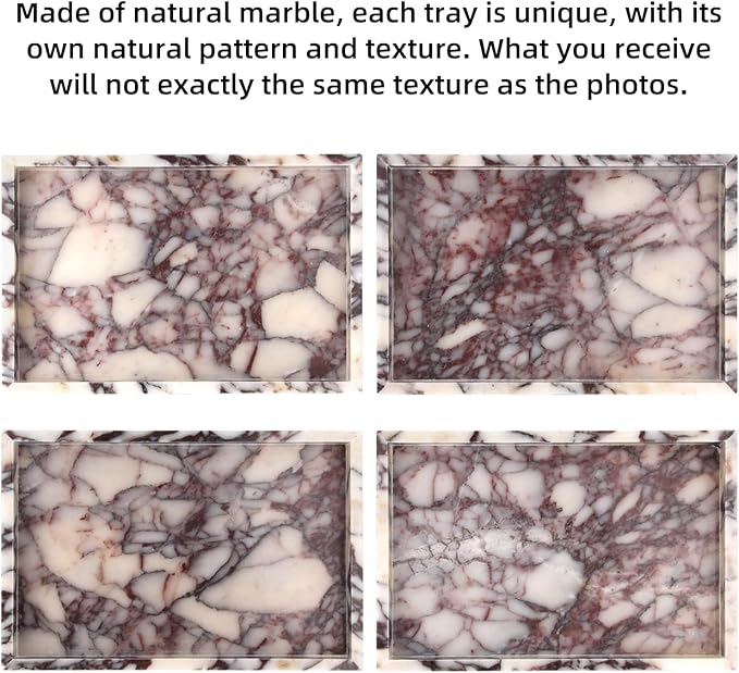 Marble Bathroom Vanity Tray, Natural Luxury Vanity Home Kitchen Bathroom Table Tray, Stone Decorative Countertop Dresser Trays for Key Coffee Perfume Jewelry Makeup (Calacatta Viola, 12"x 8" x1.2")