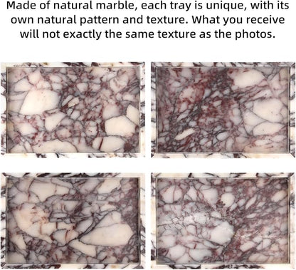Marble Bathroom Vanity Tray, Natural Luxury Vanity Home Kitchen Bathroom Table Tray, Stone Decorative Countertop Dresser Trays for Key Coffee Perfume Jewelry Makeup (Calacatta Viola, 12"x 8" x1.2")