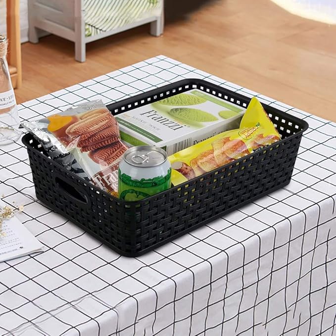 5 Packs Plastic Paper Storage Basket Tray for Office, Black