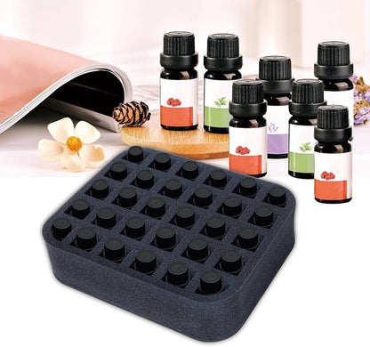 Essential oils Organizer Holder Foam Pad with Slots, Holds 30 bottles of 10ml、15ml Bottles, Removable Dividers，Black