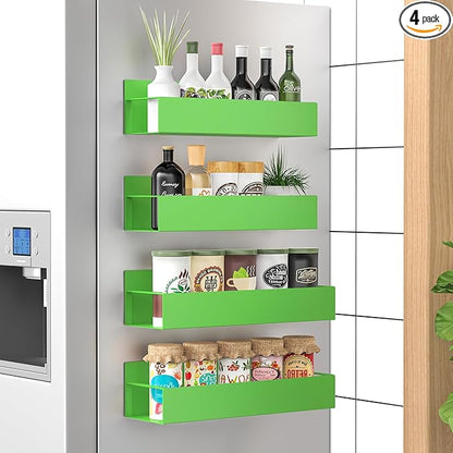 HuggieGems 4 Pack Magnetic Spice Storage Rack Organizer for Refrigerator and Oven, Green Fridge Organizers and Storage