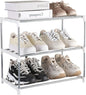 Small Shoe Rack, Narrow Stackable Shoe Shelf Organizer for Entryway, Doorway and Bedroom Closet (3-Tier, White)